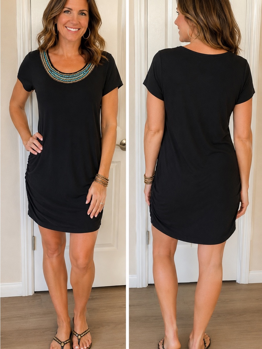 Miss Tina Black Short Sleeve Beaded Neckline Top dress